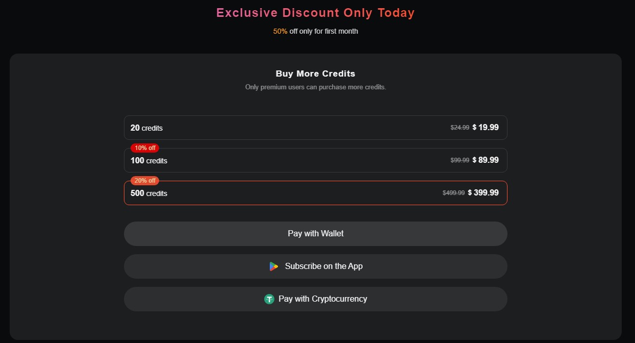 DeepSwap Pricing for Credits