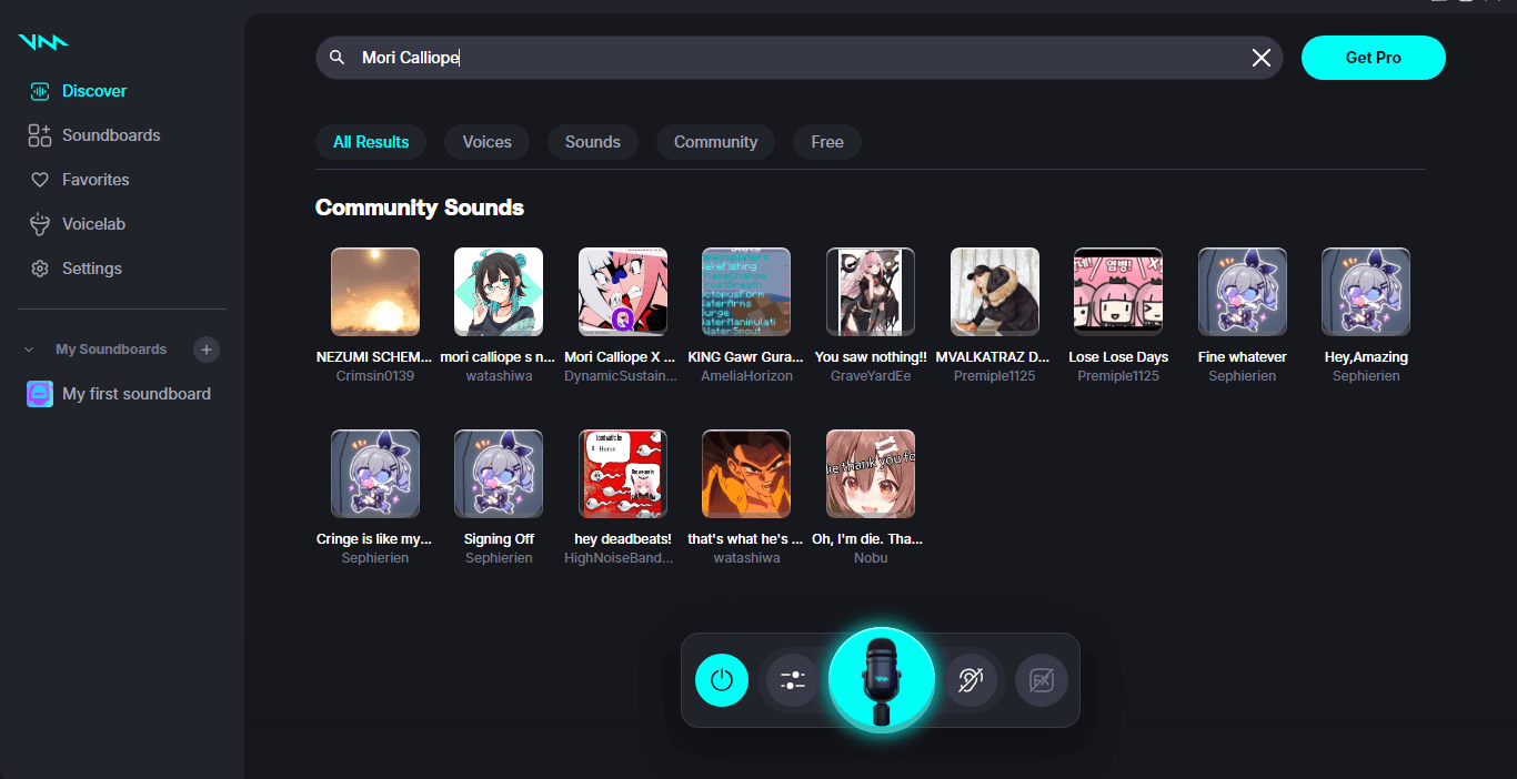Browse Voicemod’s library to find a voice preset similar to Mori Calliope’s.