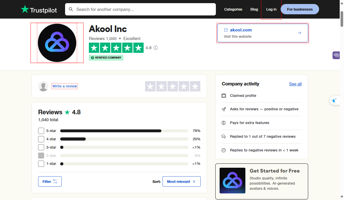 Akool has received 1,040 reviews, with 4.8/5 stars.