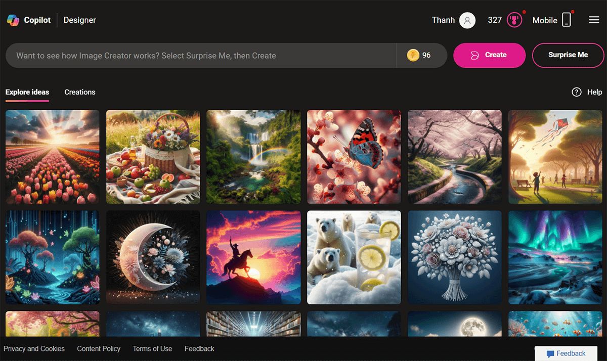 The Interface Of Bing Image Creator