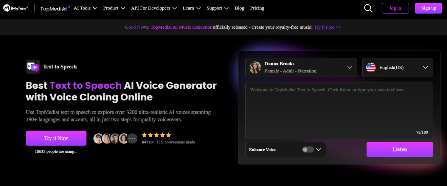 Topmediai - An Online Text To Speech Tool