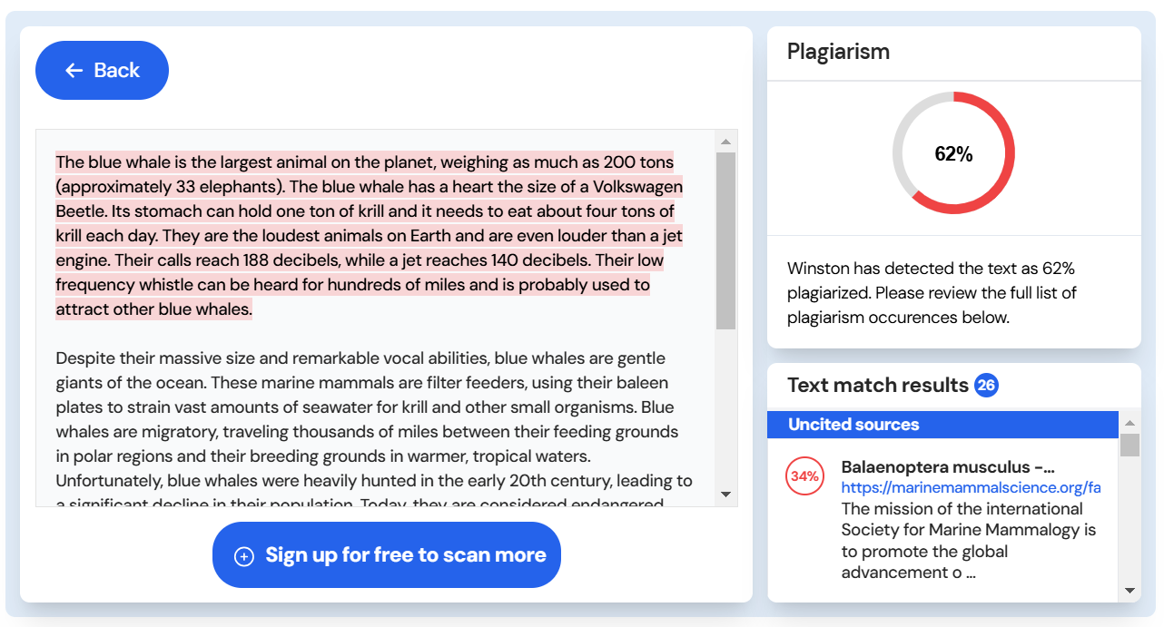 Winston AI’s Plagiarism Checker